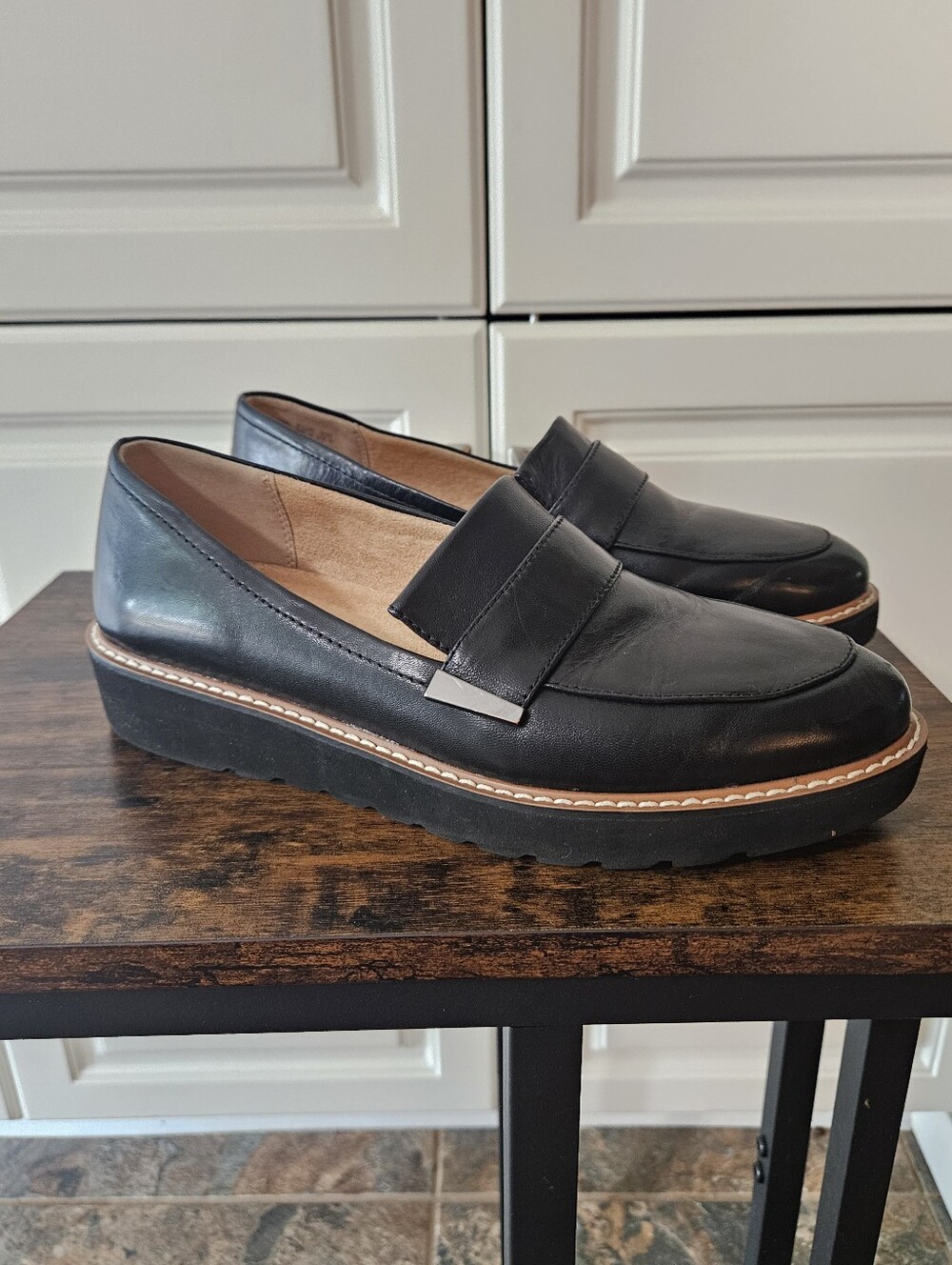 Naturalizer Wide Adiline Black Leather Platform Loafers Chunky Preppy Old Money